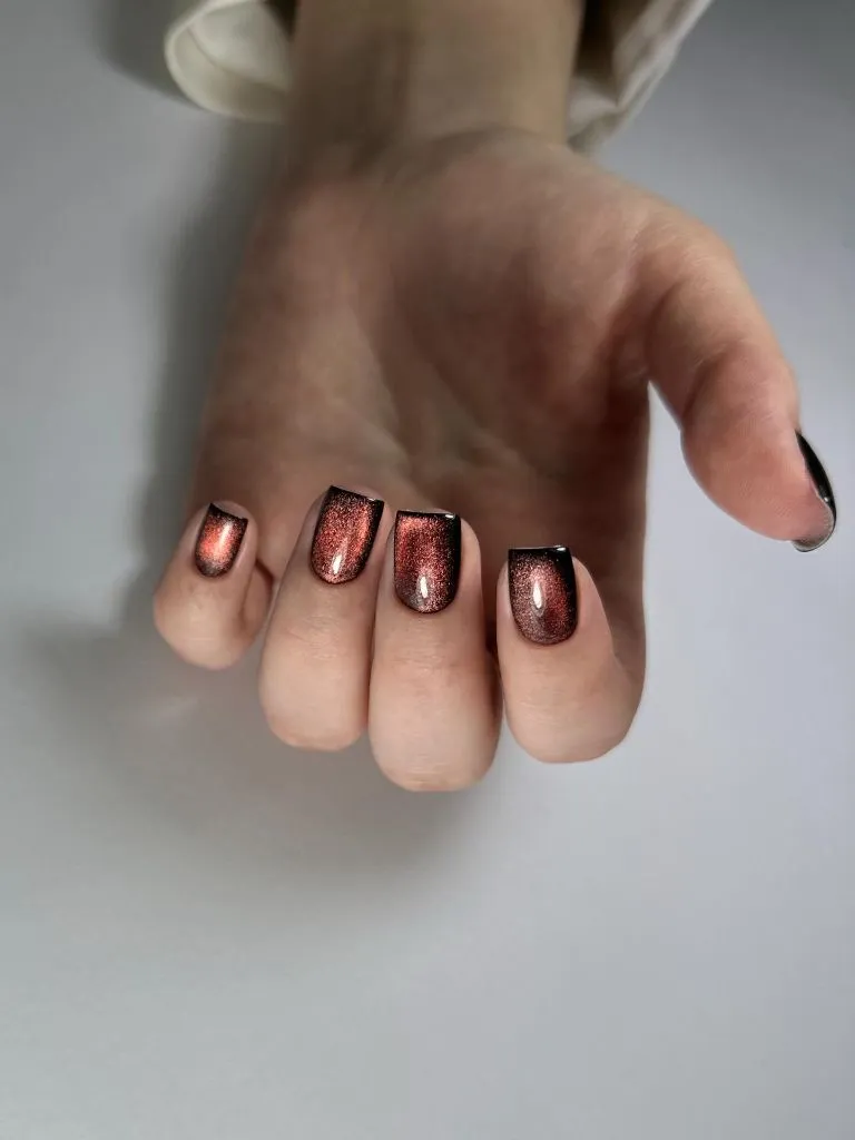 Simple Fall Short Nails Copper Cat-Eye Shimmer Simple Fall Short Nails