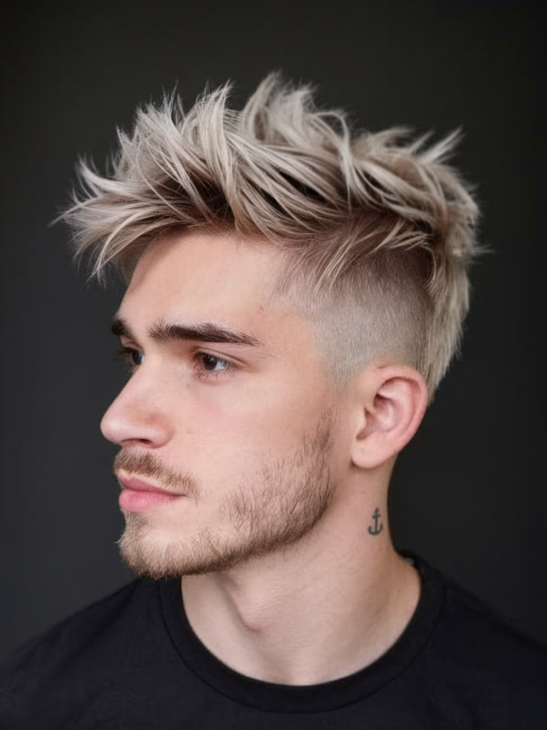 Spiky fringe haircut with short sides on a man