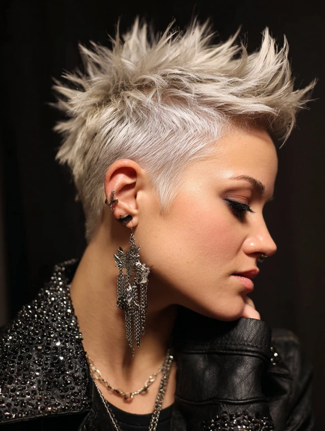 Asymmetrical spiky pixie haircut on a woman