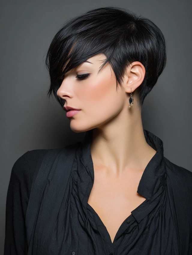 Jet Black Pixie with Textured Crown