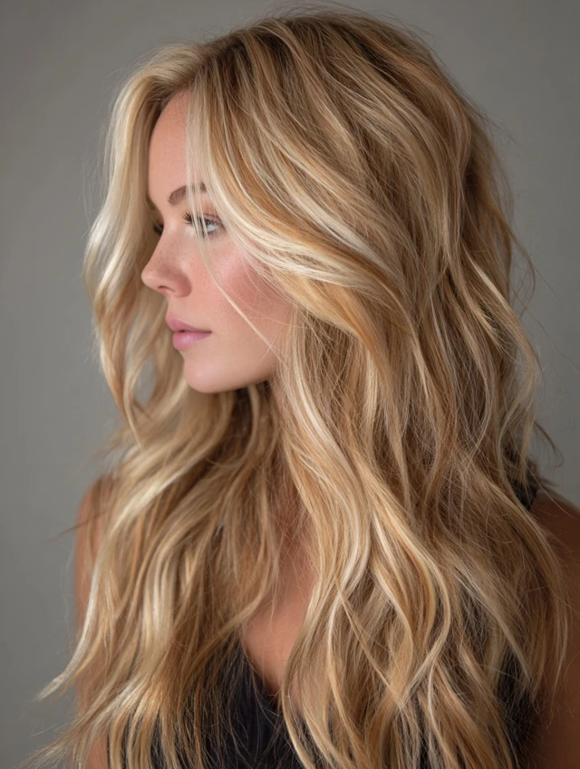 Golden Money Piece on Wavy Hair hairstyle photo
