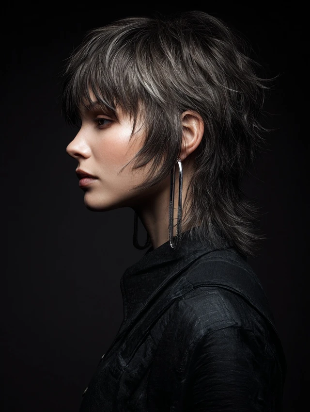 Spiky layered shag haircut on a woman