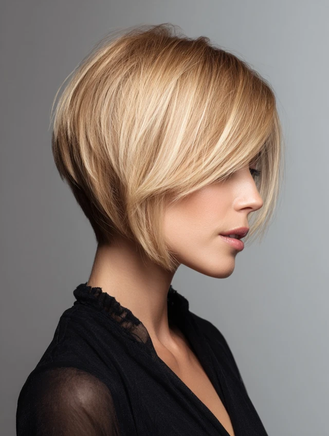 Asymmetric textured bob haircut for fine hair