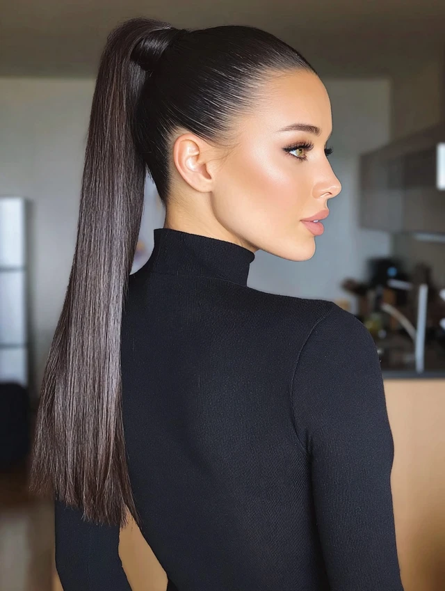 Sleek high ponytail with a claw clip