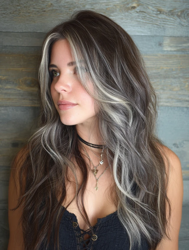 Icy Silver Money Piece hairstyle photo