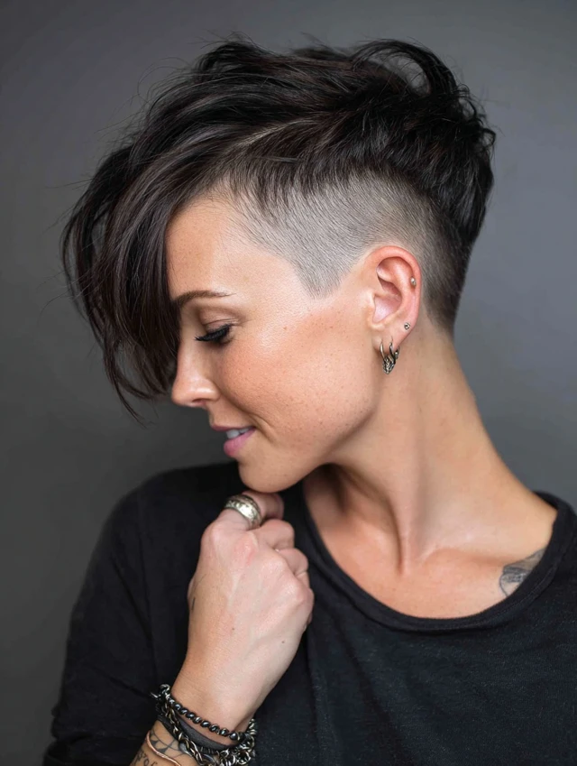 Woman with a side-swept undercut and one shaved side