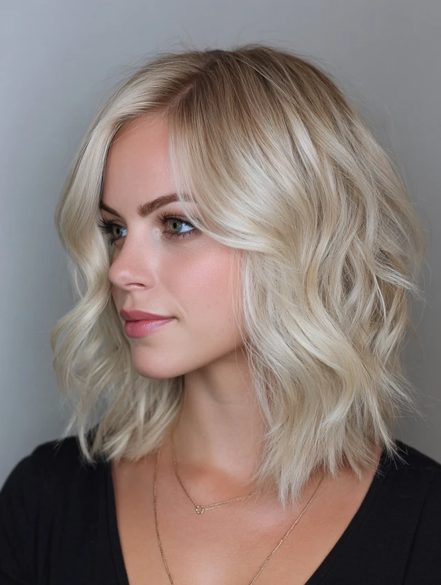 Collarbone Blonde Bob With Face-Framing Waves hairstyle for round face