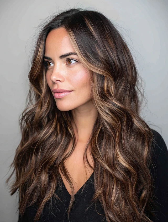 Caramel Money Piece on Dark Brown hairstyle photo