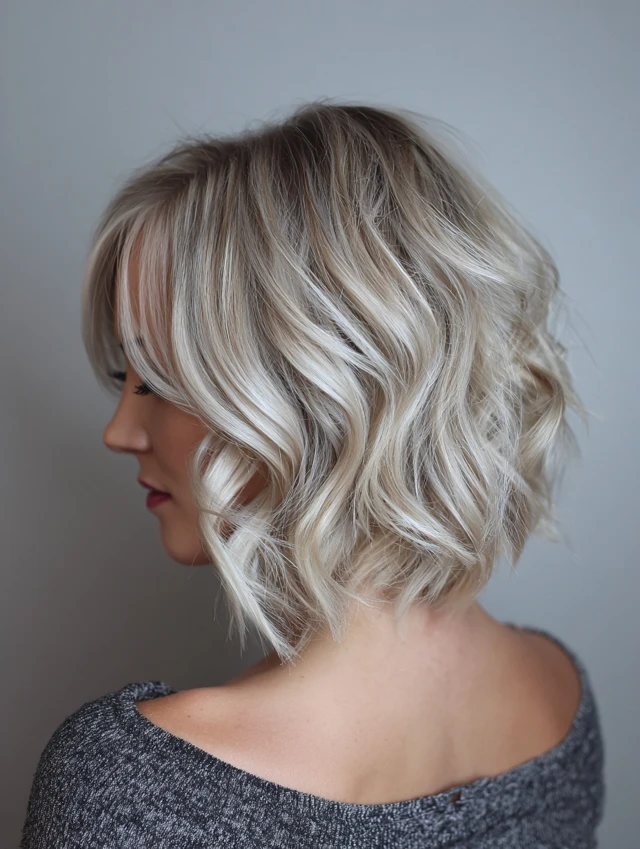 Textured chin bob in soft blonde with a lived-in finish low maintenance haircut