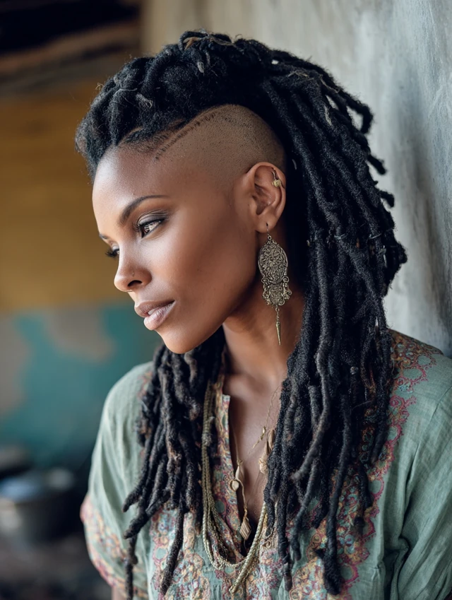 Undercut sides with long locs worn on top