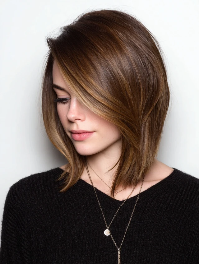 Shoulder lob with layers and a side-swept fringe low maintenance haircut