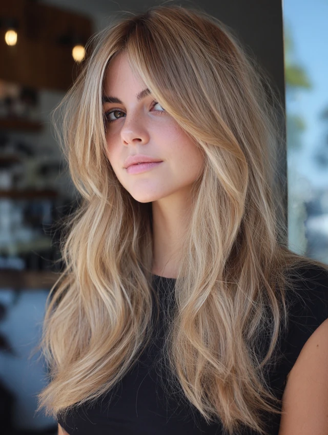 Blonde Curtain Bangs hairstyle