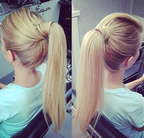 Straight blonde ponytail with a twist detail