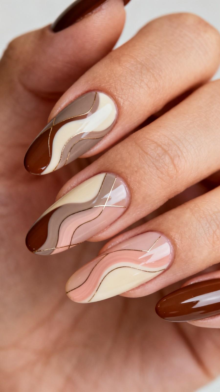 Abstract warm-toned nail art