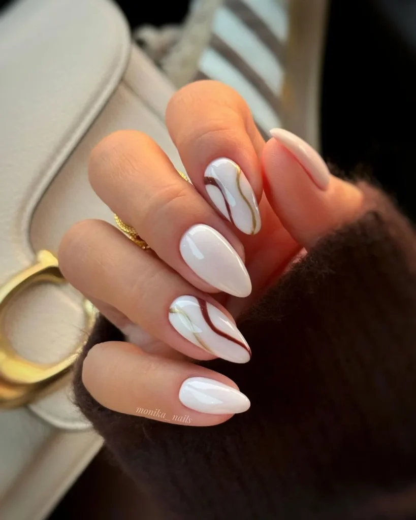 Milky White with Fine Swirl Lines December nail manicure
