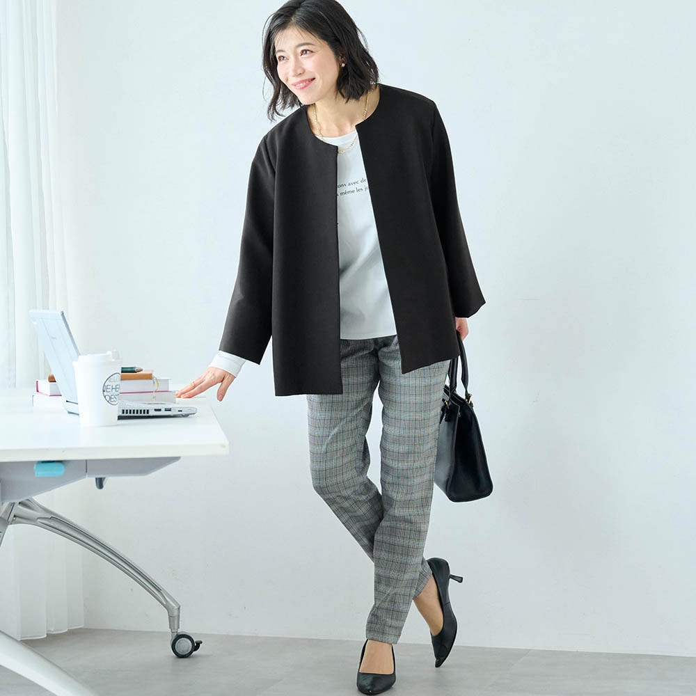 Black Jacket with Plaid Slim Trousers professional outfit