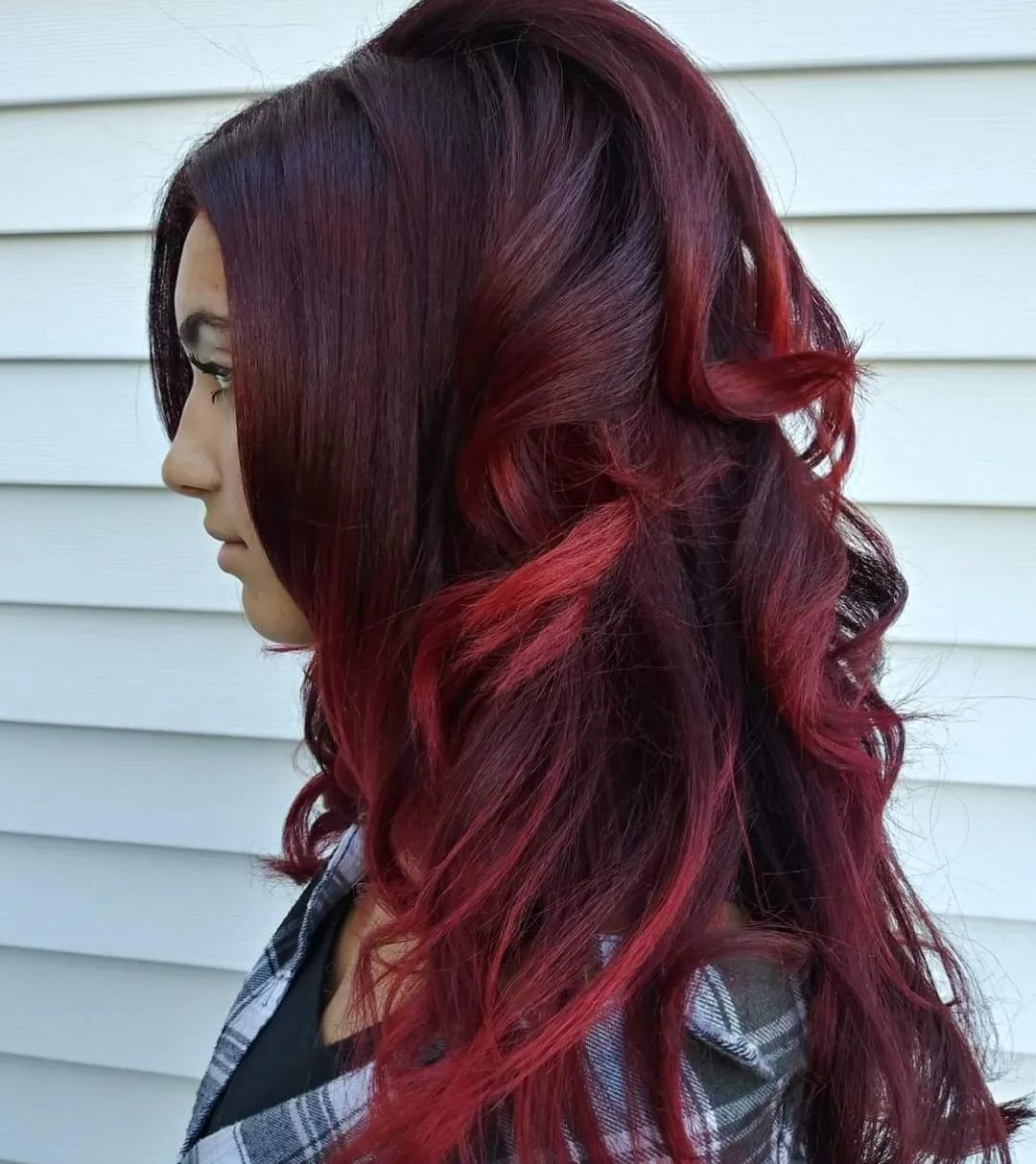 Long Burgundy with Red Ombre Ends red hair color