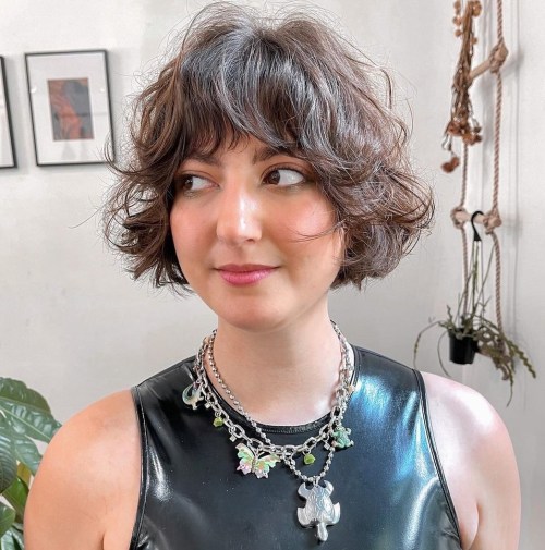 Curly French short shag bob with natural bounce