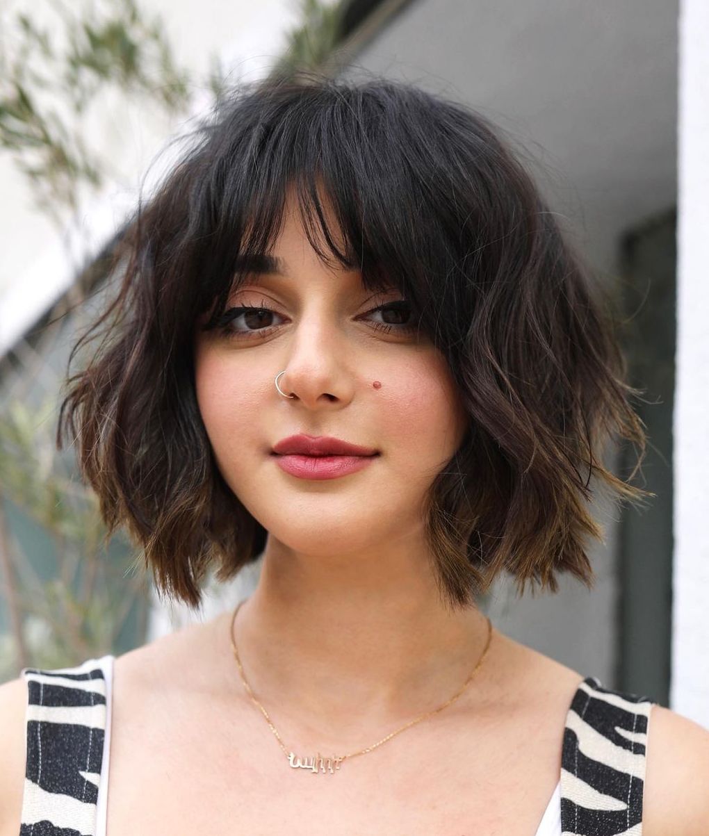 Thick-hair shaggy bob with face-framing layers
