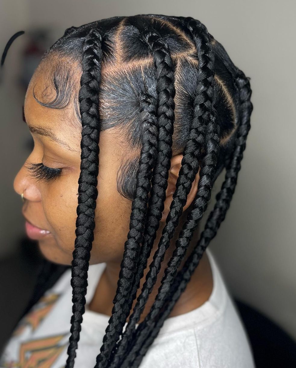 Huge Triangle Jumbo Box Braids side part braids hairstyle