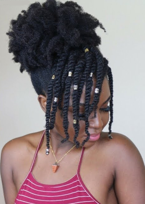 Afro Puff with Twist Bangs and Cuffs 4c hair style