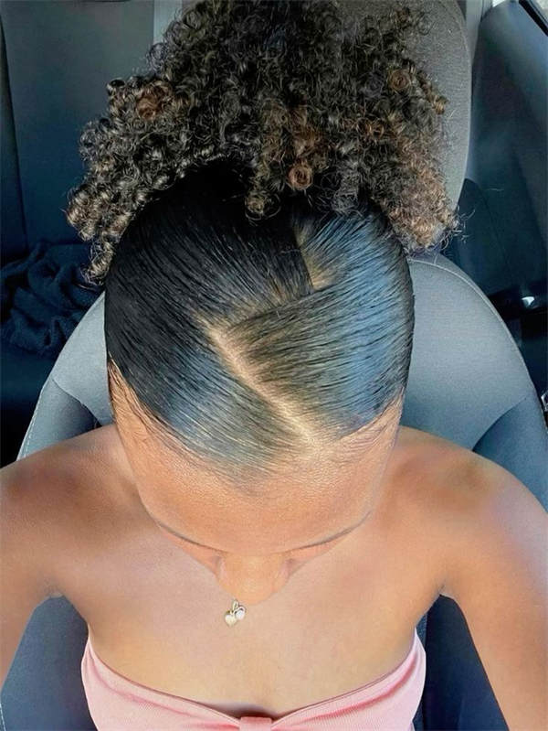 Zigzag-Parted Afro Puff with Twin Sections 4c hair style