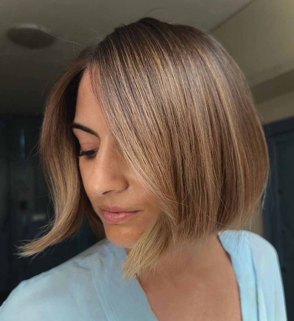 Blonde balayage chin length bob