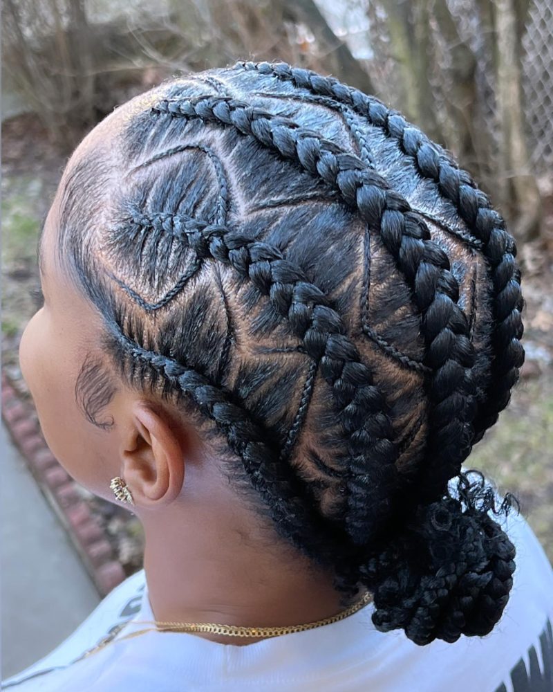 Zig-zag stitch braids running to the back