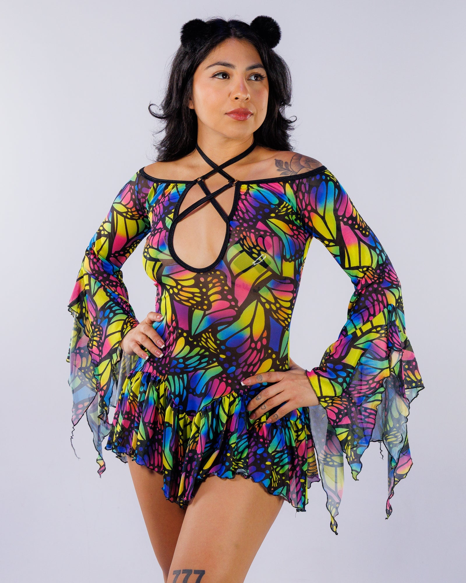 Madame Butterfly Flow Mesh Dress rave outfit