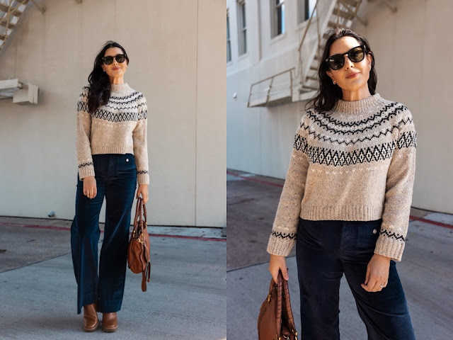 Fair Isle Sweater With Straight-Leg Jeans christmas party outfit