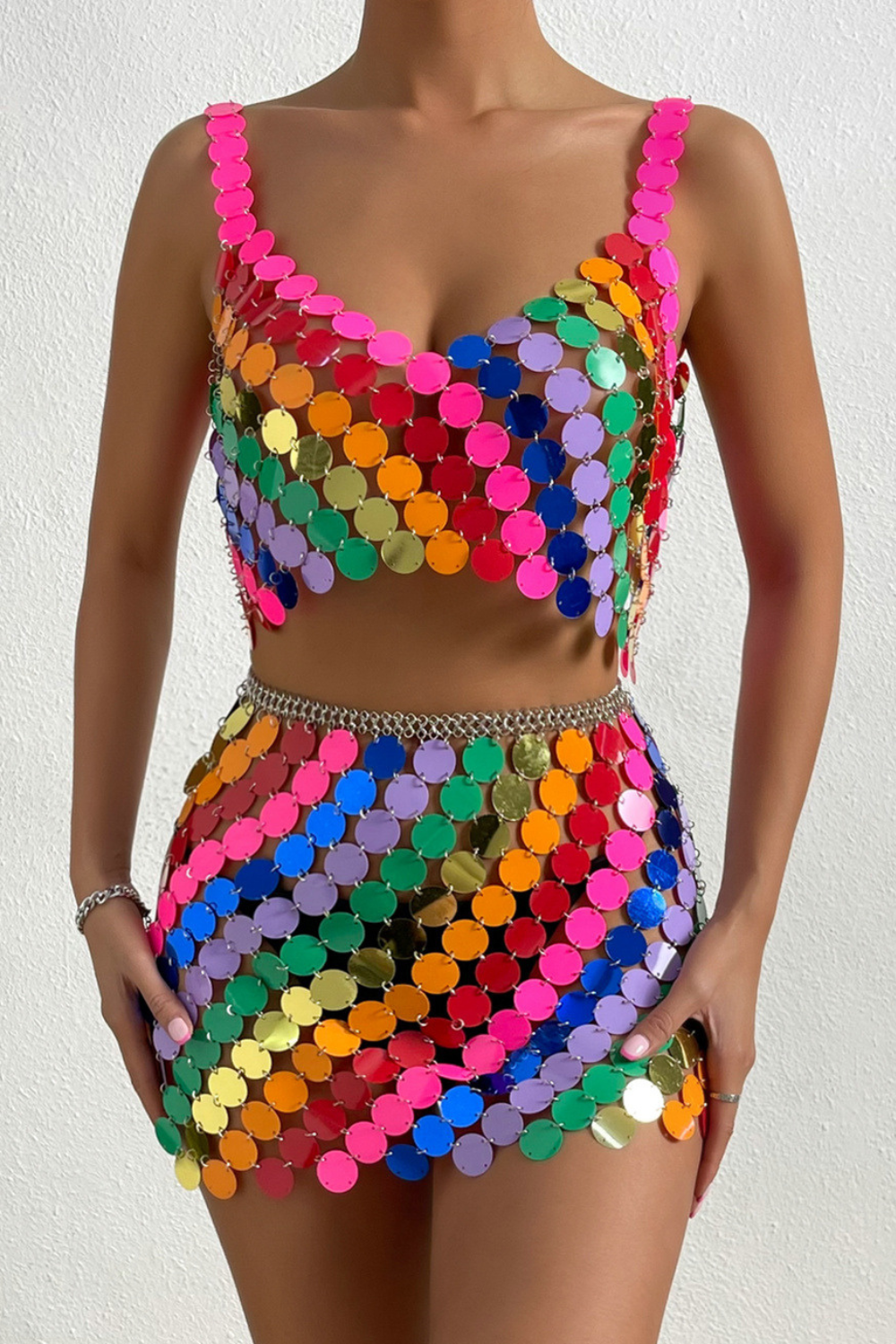 Multi-Color Fish Scale Skirt Set rave outfit