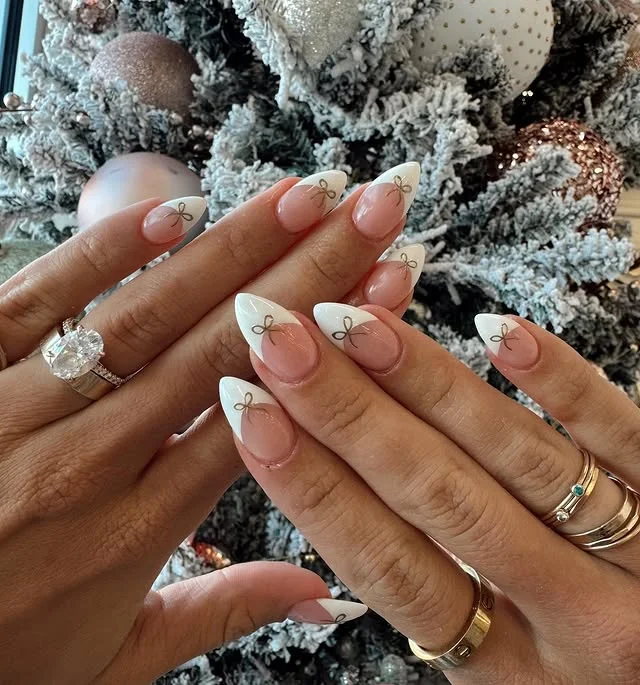 Pearl French Tips with Gold Leaf December nail manicure