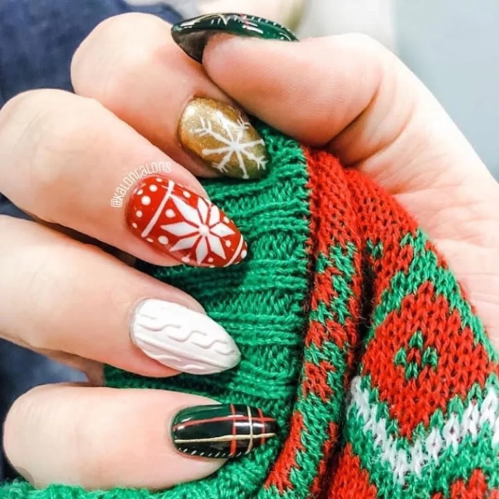 Red Snowflake Sweater Nails sweater nail art design