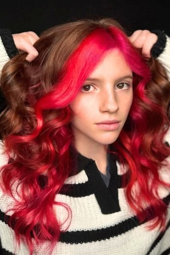 Red Money Piece Highlights on Brown Hair red hair color look