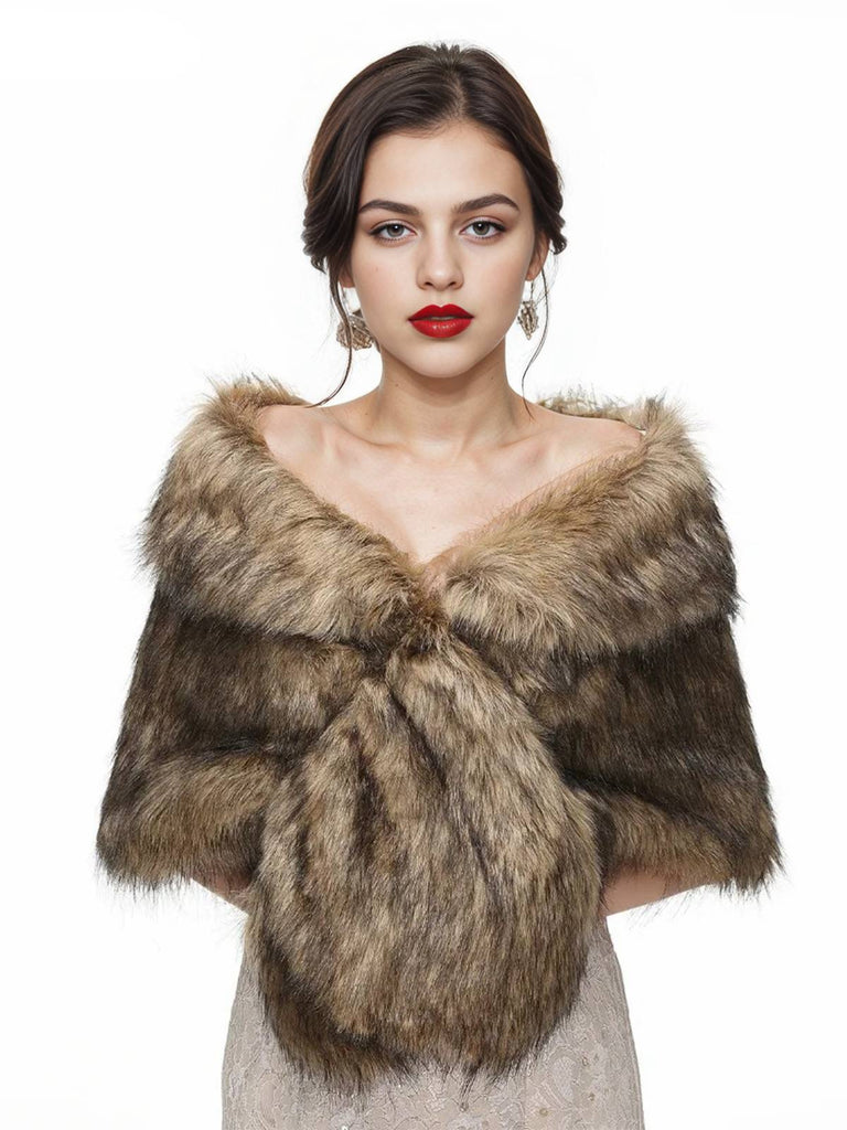 Black and White Faux Fur Wrap with Fringe winter formal outfit