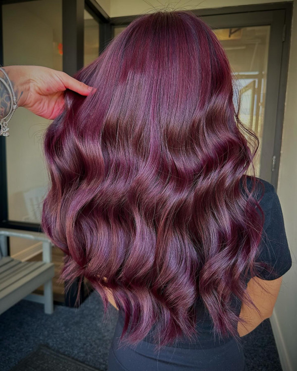 Rich cherry plum hair hue