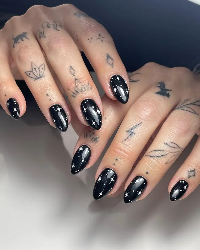 Jet Black Sparkle December nail manicure
