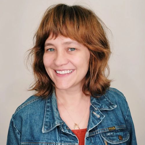 Copper Shag Bob with Curtain Bangs hairstyle