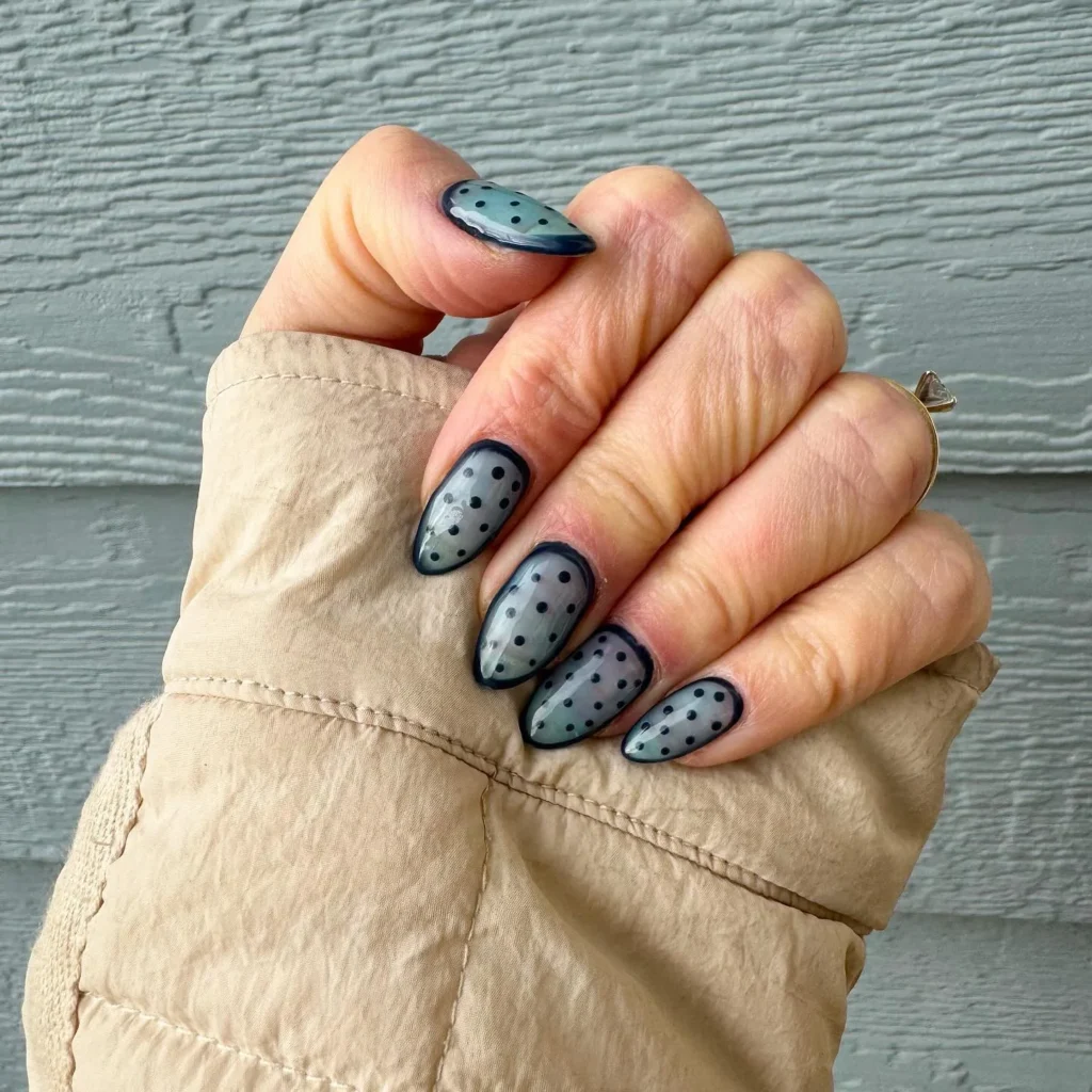 Dusky Blue with Polka Dots December nail manicure