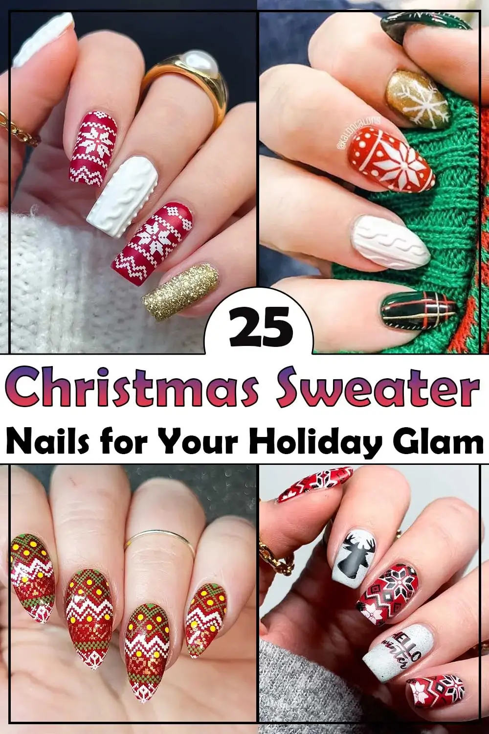 Festive Christmas Sweater Almond Nails almond winter nail design