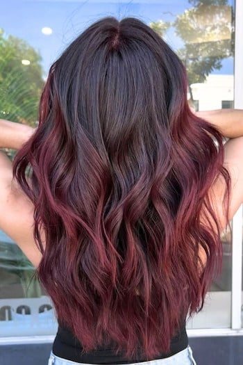 Black Cherry Red With Shadow Roots red hair color look