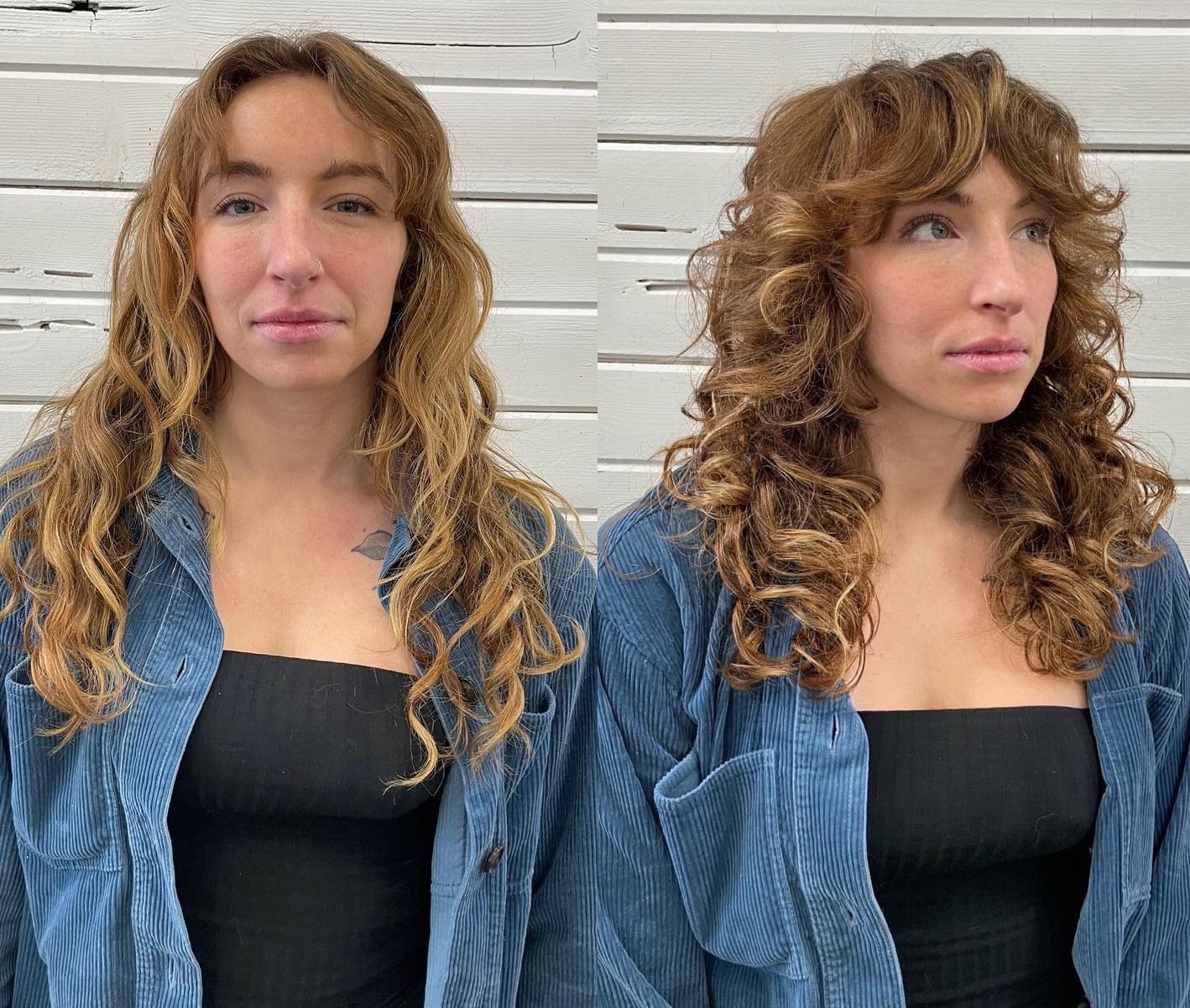 Long curly shag with bottleneck bangs