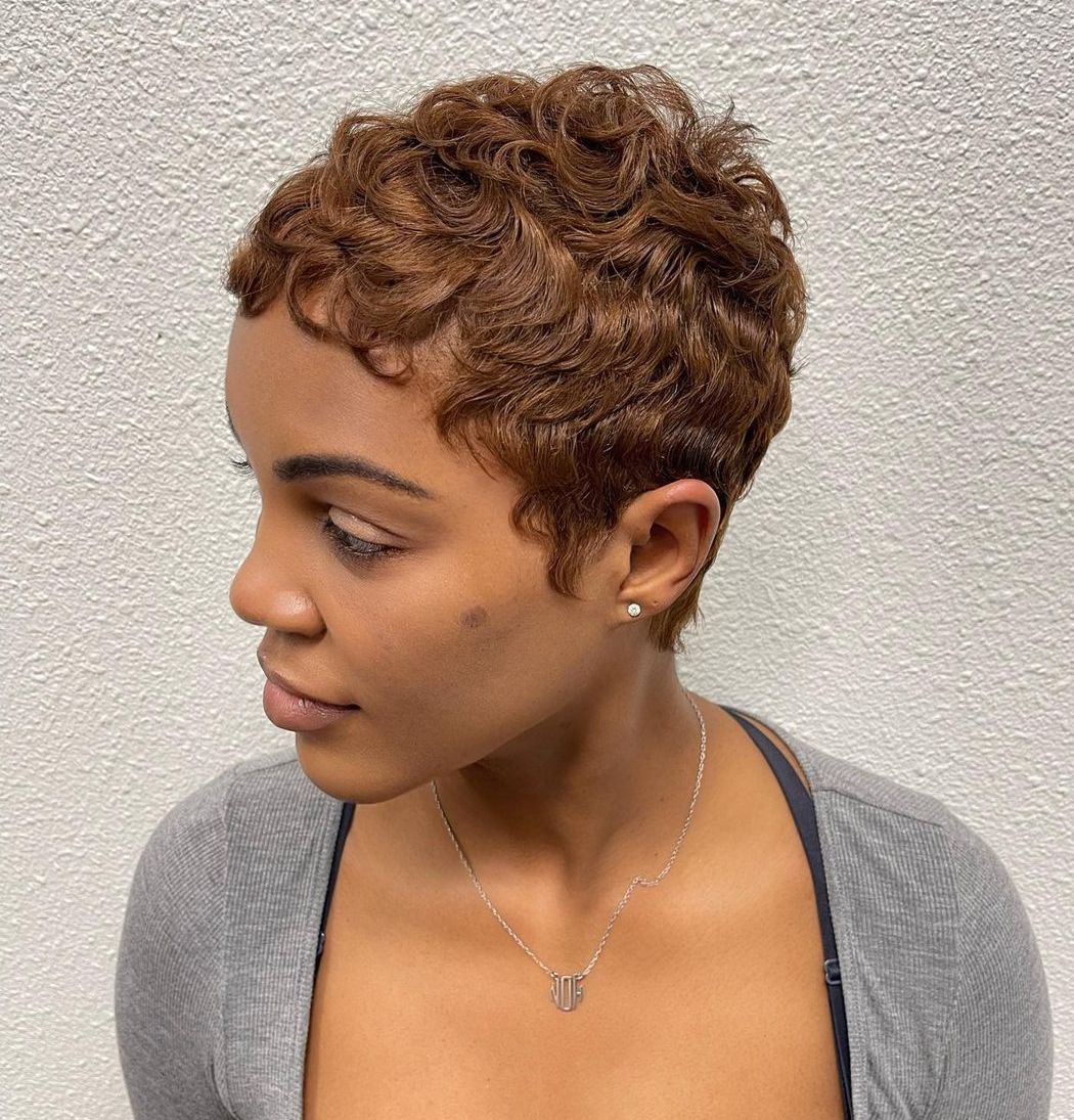 Flat Curls on a Red-Brown Natural Crop pixie cut idea
