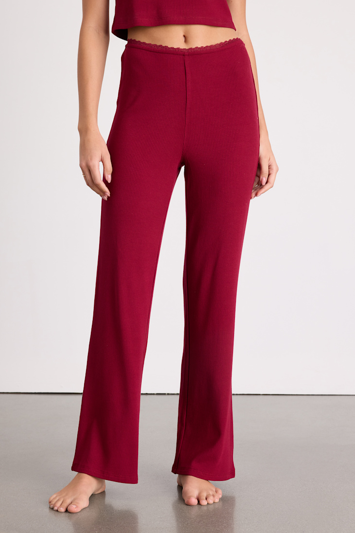 Wine-Red Ribbed Knit Matching Set casual date night outfit