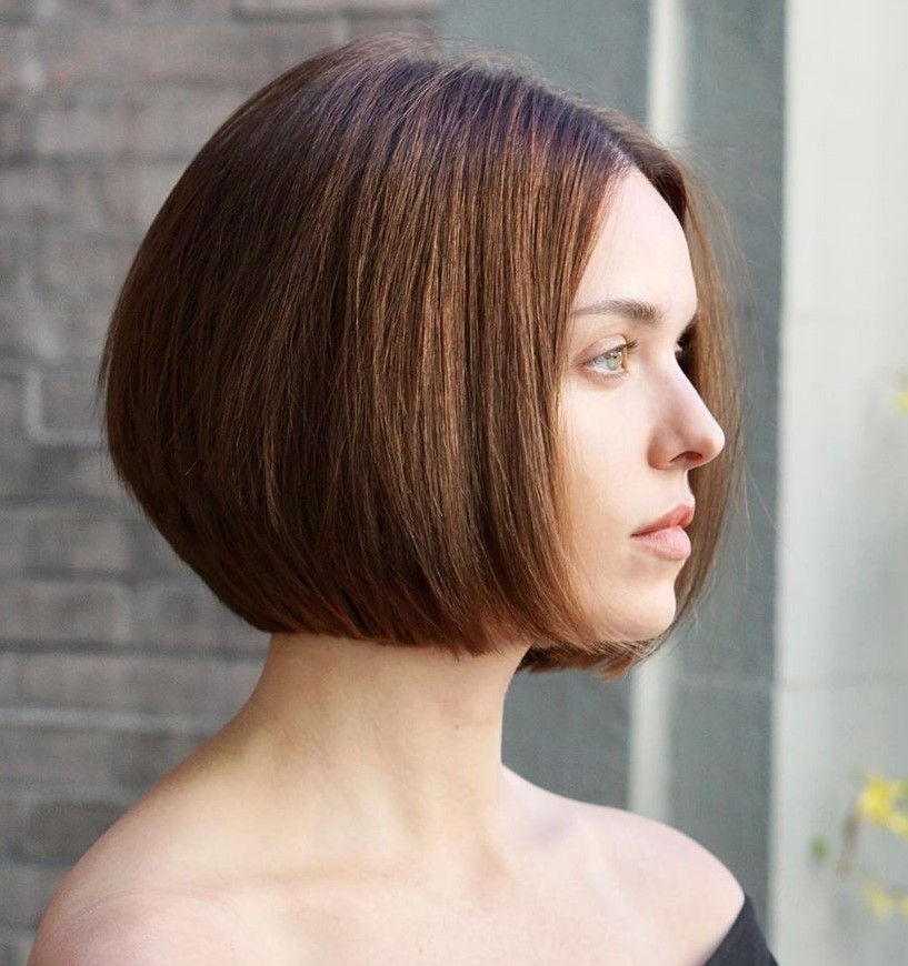 Blunt chin length bob with a clean jawline