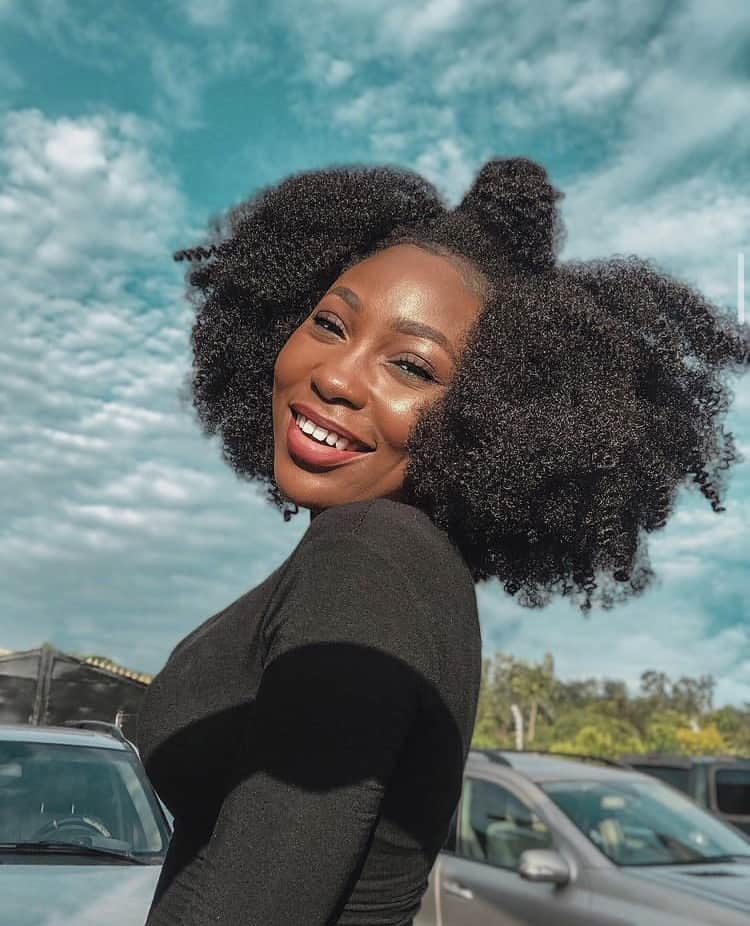 Mini Bun Paired with a Full Fro 4c hair style