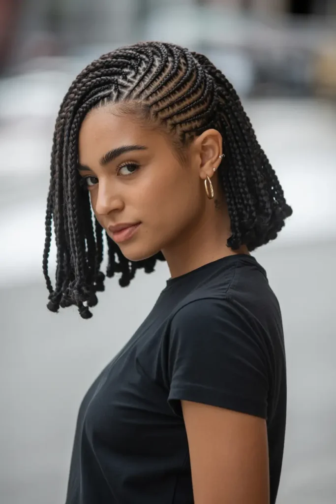 Side-Parted Braided Bob side part braids hairstyle