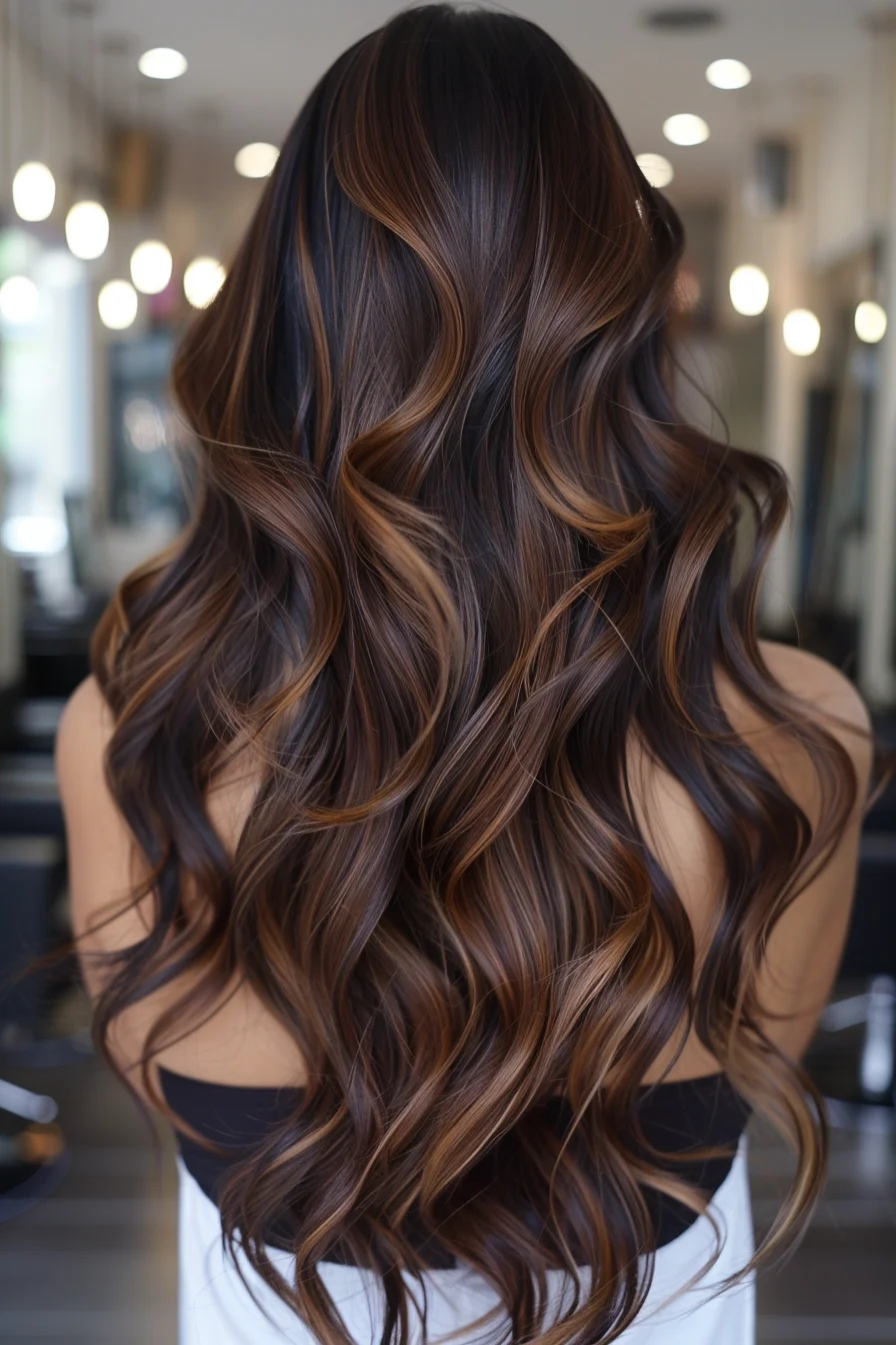Toffee highlights on mocha brown hair