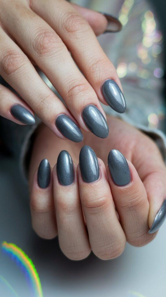 Graphite Grey Shimmer winter nail manicure