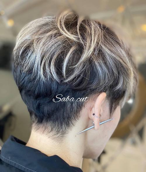 Two-tone shaggy pixie with blonde balayage textured pixie haircut
